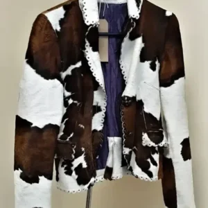 Floral Design Brown And White Cowhide Leather Jacket