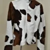 Floral Design Brown And White Cowhide Leather Jacket Back