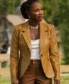 Found S02 Shanola Hampton Brown Leather Blazer