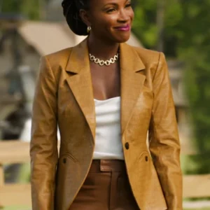 Found S02 Shanola Hampton Brown Leather Blazer