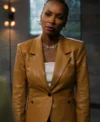 Found S02 Shanola Hampton Brown Leather Blazer For Sale
