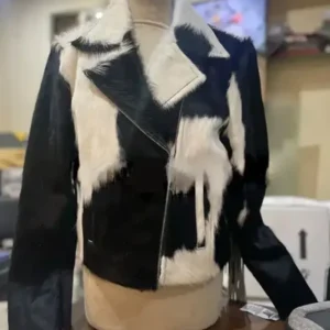 Fringe Style Black And White Leather Cowhide Fur Jacket