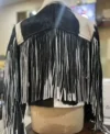 Fringe Style Black And White Leather Cowhide Fur Jacket Back