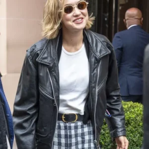 Gigi Hadid Paris Fashion Week 2024 Black Leather Jacket