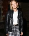 Gigi Hadid Paris Fashion Week 2024 Black Leather Jacket For Sale