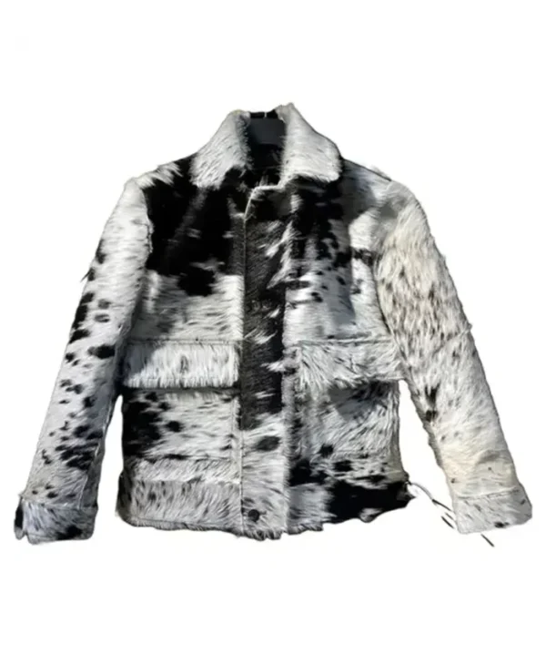 Grey And Black Cowhide Fur Leather Jacket