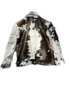 Grey And Black Cowhide Fur Leather Jacket Back