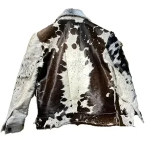 Grey And Black Cowhide Fur Leather Jacket Back