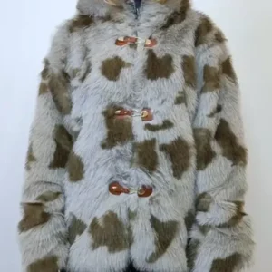 Grey And Green Cowhide Fur Jacket Unisex