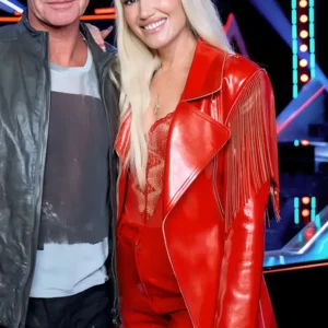Gwen Stefani The Voice S26 Red Leather Fringe Blazer