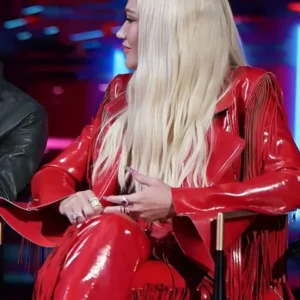 Gwen Stefani The Voice S26 Red Leather Fringe Blazer For Sale