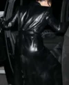 Hailey Bieber Black Leather Coat