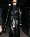 Hailey Bieber Black Leather Coat For Sale