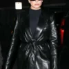 Hailey Bieber Black Leather Coat For Women