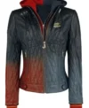 Iconic Diamond Pattern Red and Black Harley Quinn Leather Jacket