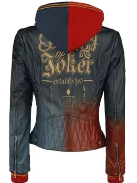 Iconic Diamond Pattern Red and Black Harley Quinn Leather Jacket Back