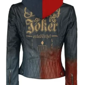 Iconic Diamond Pattern Red and Black Harley Quinn Leather Jacket Back