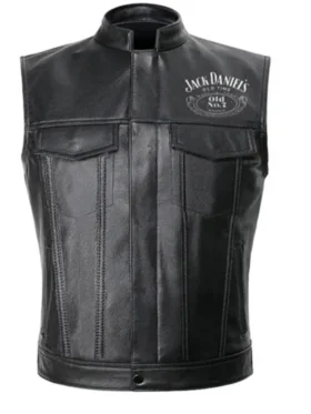 Jack Daniels Black Leather Moto Vest