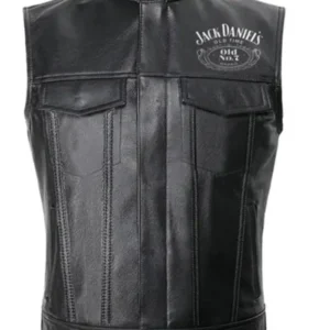 Jack Daniels Black Leather Moto Vest