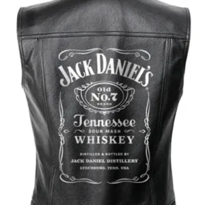 Jack Daniels Black Leather Moto Vest Back