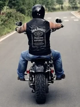 Jack Daniels Black Leather Moto Vest For Sale