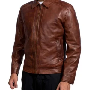 John Wick Brown Leather Jacket Side Pose