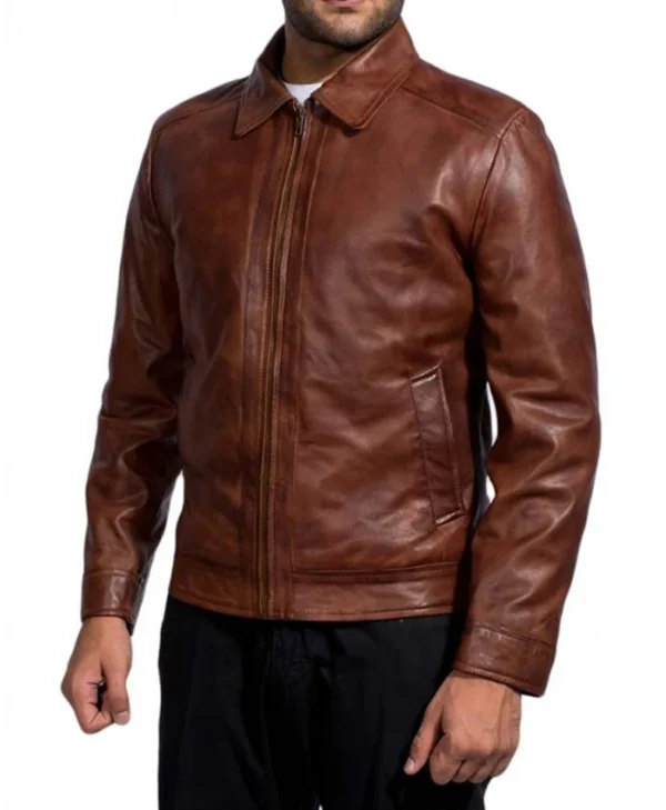 John Wick Brown Leather Jacket Side Pose