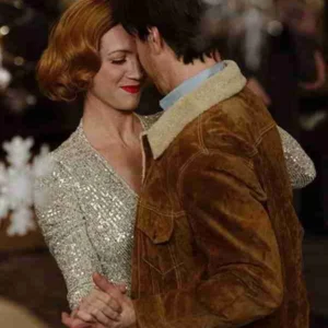 Justin Long Christmas with the Campbells Brown Leather Jacket For Sale