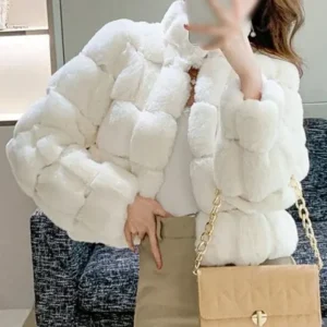 Krysta White Faux Fur Cropped Jacket