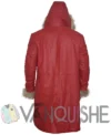 Kurt Russell The Christmas Chronicles Red Shearling Coat back with hood
