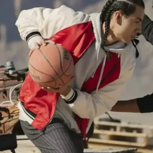 Kusem Goodwind Rez Ball White And Red Bomber Jacket For Sale