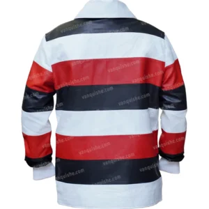 LV Red Leather Intarsia Rugby Polo Jacket Back