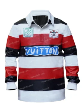 LV Red Leather Intarsia Rugby Polo Jacket Main