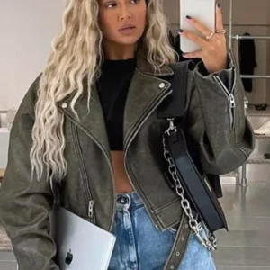 Leather Cropped Biker Jacket