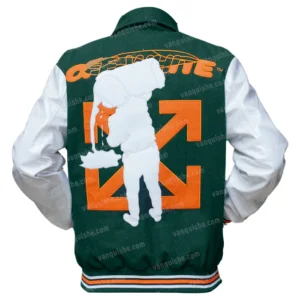 Leather Off White Green Varsity Jacket Back