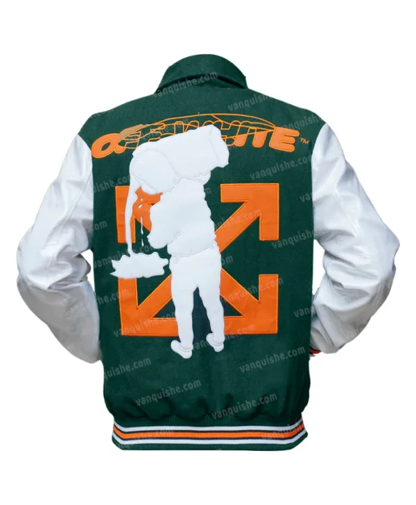 Leather Off White Green Varsity Jacket Back