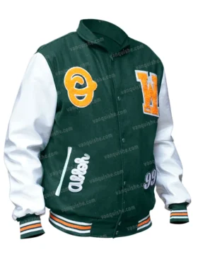 Leather Off White Green Varsity Jacket Left