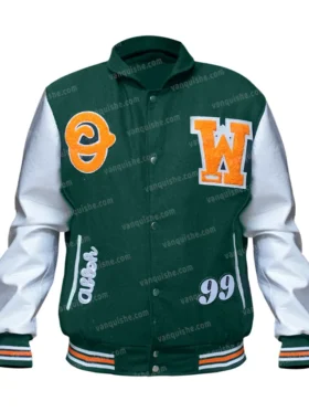 Leather Off White Green Varsity Jacket Main