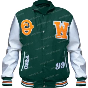 Leather Off White Green Varsity Jacket Main