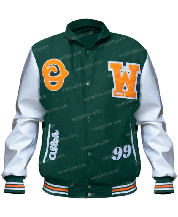 Leather Off White Green Varsity Jacket Main