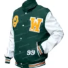 Leather Off White Green Varsity Jacket Right