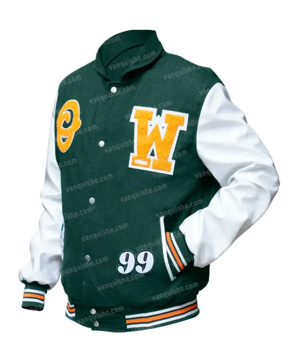 Leather Off White Green Varsity Jacket Right