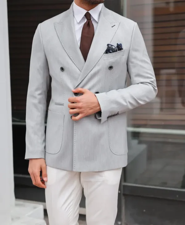 Light Grey Mens Tailored Slim Fit Suit Hands On