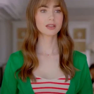 Lily Collins Emily In Paris S03 Green Cardigan