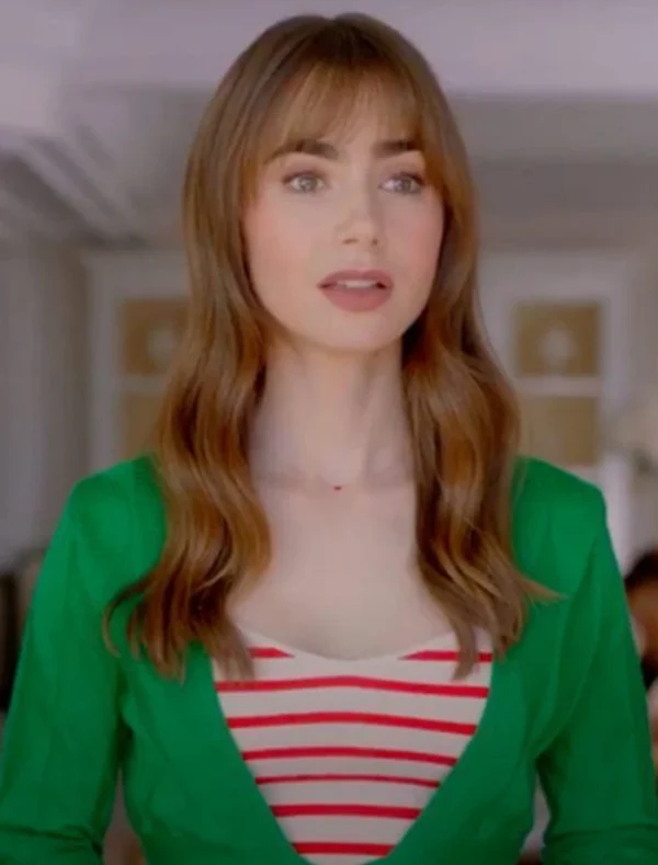 Lily Collins Emily In Paris S03 Green Cardigan