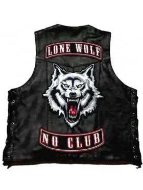 Lone Wolf Biker Leather Vest Back
