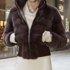 Mary Cropped Brown Fur Bomber Jacket