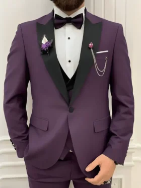 Men 3 Piece Purple Wedding Tuxedo Suit