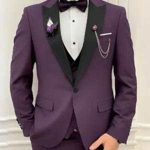 Men 3 Piece Purple Wedding Tuxedo Suit