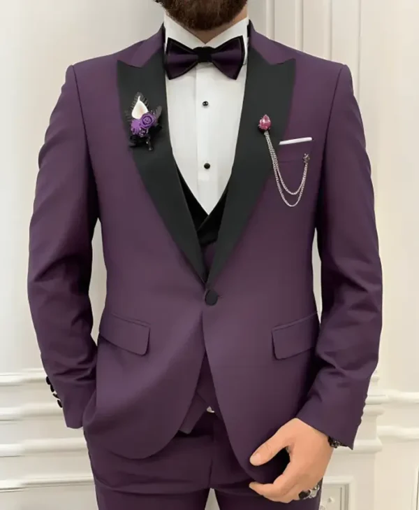 Men 3 Piece Purple Wedding Tuxedo Suit